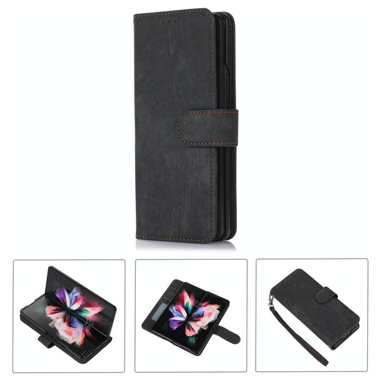 Samsung Galaxy Z Fold 4 Leather Phone Case With Pen Slot - Horizontal Flip
