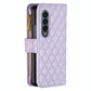For Samsung Galaxy Z Fold4 5G Leather Zip Wallet - Diamond Lattice Design - Purple