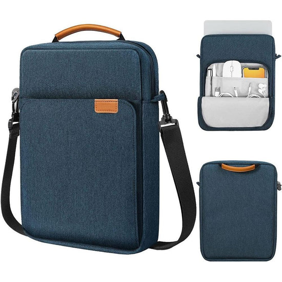 13 Inch Vertical Laptop Bag - Handheld Shoulder Crossbody - Dark Blue