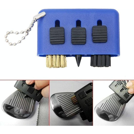 3-Piece Portable Golf Groove Cleaning Brush - Blue