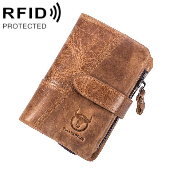 Men Vertical Cowhide Wallet with Rfid Blocking - Yellow Brown