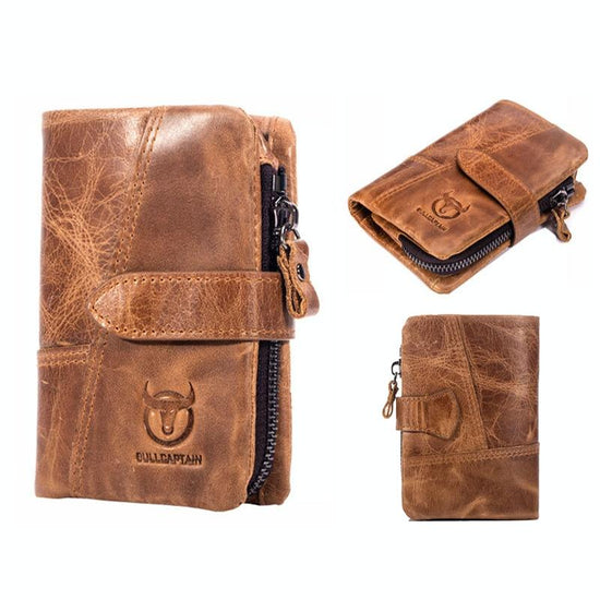 Men Vertical Cowhide Wallet with Rfid Blocking - Yellow Brown