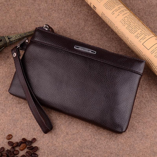Large Capacity Casual Clutch Wallet with Zipper Closure - Brown