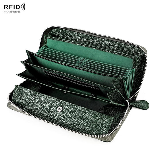 Stylish Rfid Clutch with Zipper - Lychee Texture - Armygreen