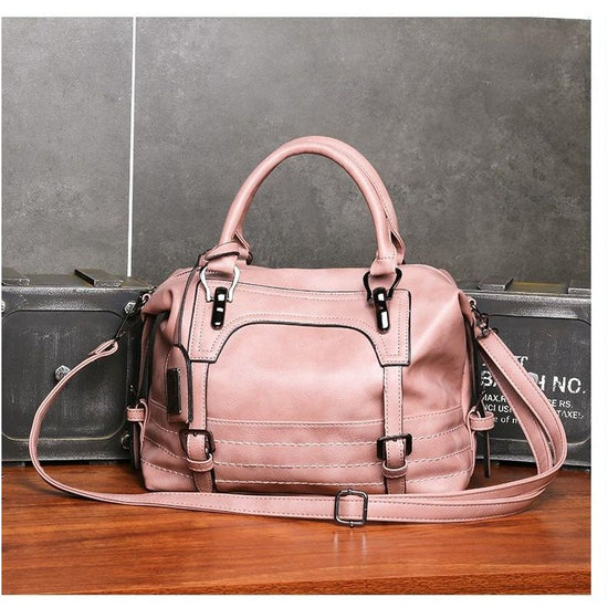 Soft Faced Casual Handbag - Large Diagonal Shoulder Bag - Pink