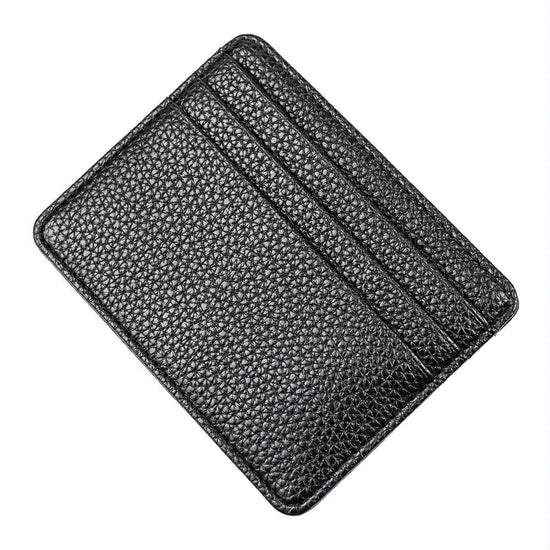 Lychee Pattern Mini Card Holder Multi Card Slots Ultra Thin Coin Purse - Black