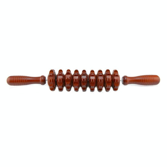 Wooden Abdominal & Leg Roller Massager - Nine Wheels White Red