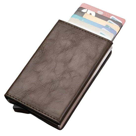 Aluminum Rfid Card Holder with Automatic Pop-up Function - Coffee