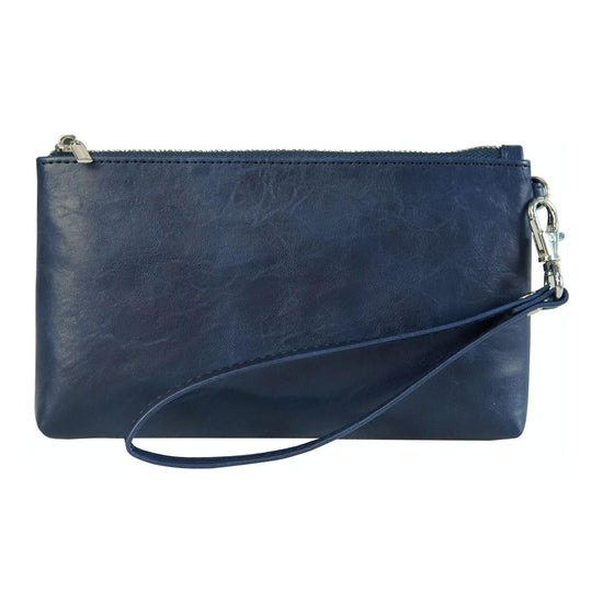Retro Leather Clutch Bag With Zipper - 6 Inch - Dark Blue