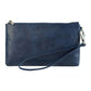 Retro Leather Clutch Bag With Zipper - 6 Inch - Dark Blue