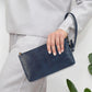 Retro Leather Clutch Bag With Zipper - 6 Inch - Dark Blue