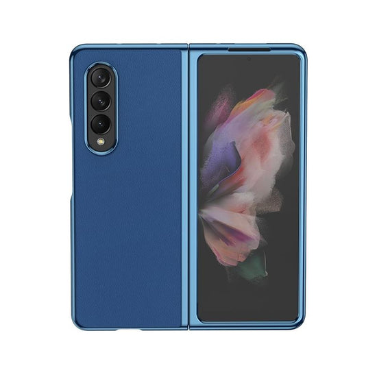 For Samsung Galaxy Z Fold4 5G Leather Folding Phone Case - Electroplated Finish - Blue