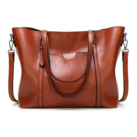 Stylish All-Match Leather Handbag - Wax Finish - Khaki