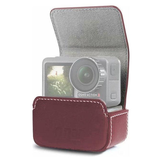 Waterproof Mini Leather Case For Dji Action Gopro Sjcam Xiaomi Mi Jia - Storage Box - Coffee