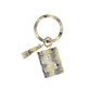 Snake Print Wrist Keychain Coin Purse Black Pu Leather Bracelet Card Case - Yellow