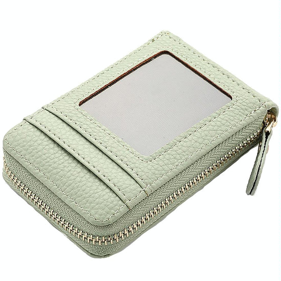 Multi Slot Short Card Holder With Zipper Coin Purse Pu Leather - Light Green