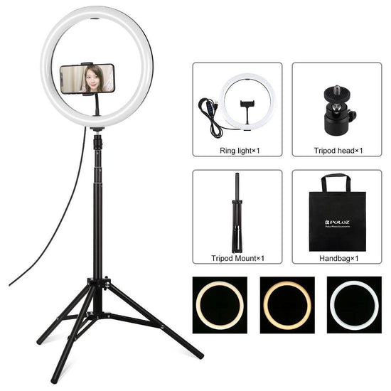 11.8 Led Ring Light With Tripod And Phone Clamp - 3 Modes Dual Colour Temperature Dimmable - Black