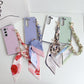 For Samsung Galaxy Z Fold4 5G Leather Phone Case With Metallic Paint And Scarf Bracelet - White