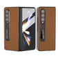 For Samsung Galaxy Z Fold4 5G Carbon Fiber Phone Case With Holder - Dark Brown