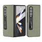 For Samsung Galaxy Z Fold4 5G Carbon Fiber Phone Case With Holder - Dark Brown