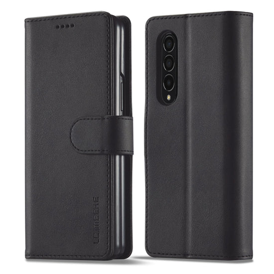 For Samsung Galaxy Z Fold4 5G Calf Leather Phone Case - Black