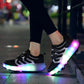 Rechargeable Double Wheel Roller Skating Shoes - Ultra Light Mesh Surface - Size 30 - Black