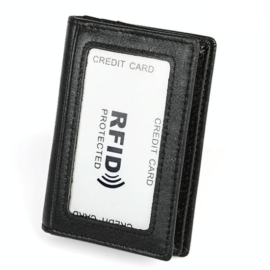 Leather Rfid Card Holder Wallet with 5 Slots and Pocket - Black