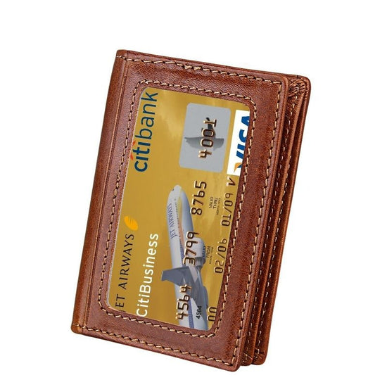 Leather Rfid Card Holder Wallet with 5 Slots and Pocket - Black