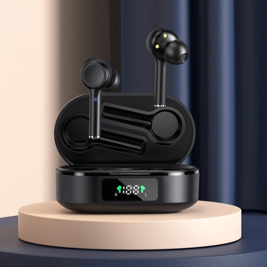 Wireless Bluetooth 5.0 Earphone with Digital Display and Noise Reduction - Black