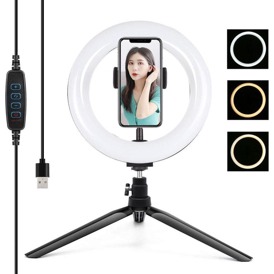 7.9 Led Ring Light With Tripod And Phone Clamp - 3 Modes Dimmable Dual Colour Temperature