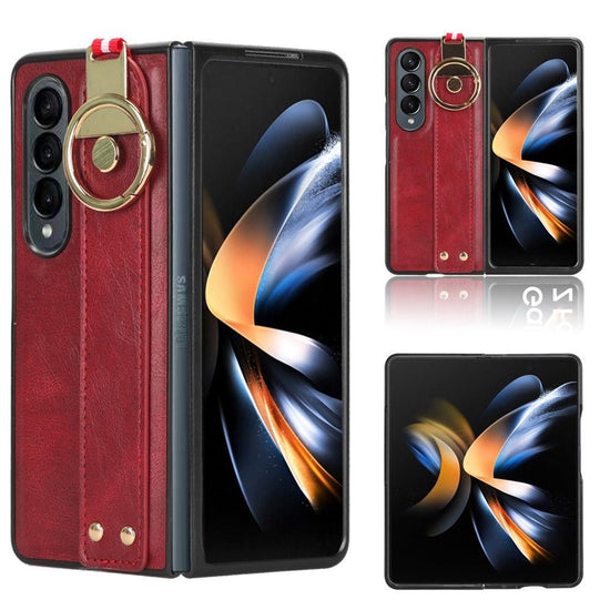 For Samsung Galaxy z Fold4 5G Leather Wristband Phone Case - Back Cover - Red