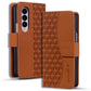For Samsung Galaxy Z Fold4 5G Leather Phone Case With Diamond Buckle And Lanyard - Brown
