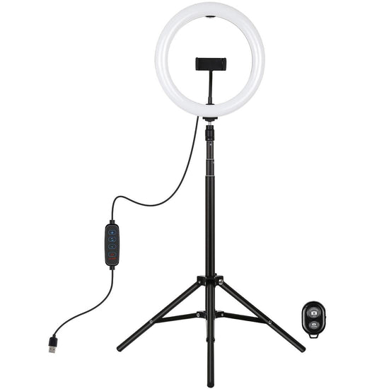 10.2 26cm Ring Light Kit with Tripod Usb 3 Modes Dual Colour Phone Clamp Remote - Black