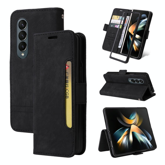 For Samsung Galaxy Z Fold4 5G Leather Dual Buckle Phone Case - Black