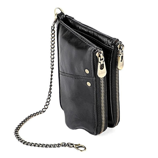 Leather Wallet with Rfid Protection and Strap - Card Slots - Black