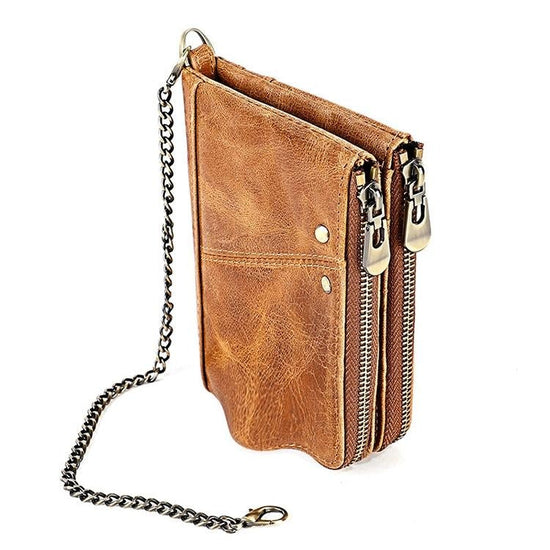 Leather Wallet with Rfid Protection and Strap - Card Slots - Black