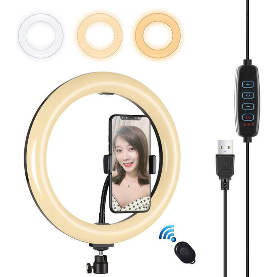 26Cm Usb 3 Modes Dimmable Led Ring Light With Phone Clamp