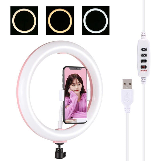 26Cm Usb 3 Modes Dimmable Led Ring Light With Phone Clamp