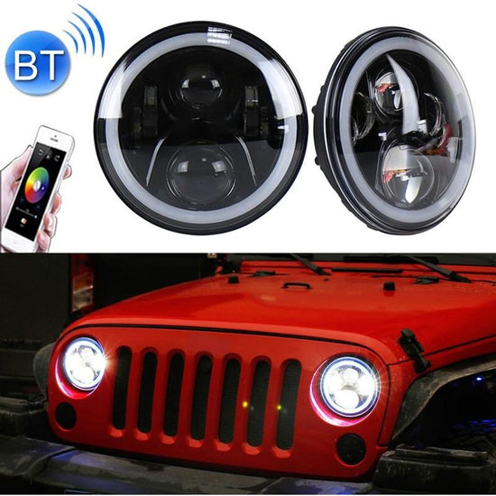 2 Pcs 7 Inch Dc12V 6000K - 6500K 50W Car Led Headlight Cree Lamp Beads For Jeep Wrangler / Harley Support App + Bluetooth Control Black