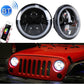 2 Pcs 7 Inch Dc12V 6000K - 6500K 50W Car Led Headlight Cree Lamp Beads For Jeep Wrangler / Harley Support App + Bluetooth Control Black