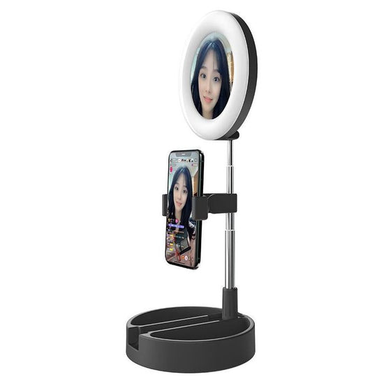 Foldable Desktop Makeup Mirror Holder With Storage