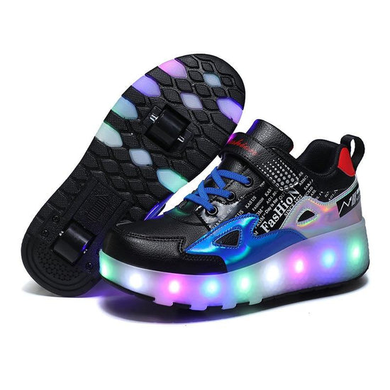 Rechargeable Light Wheel Skating Shoes for Kids - Size 34 Two-wheeled - Blue