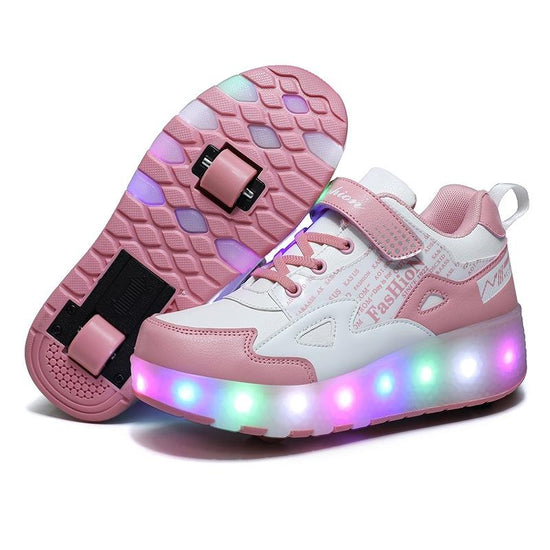 Rechargeable Light Wheel Skating Shoes for Kids - Size 34 Two-wheeled - Blue