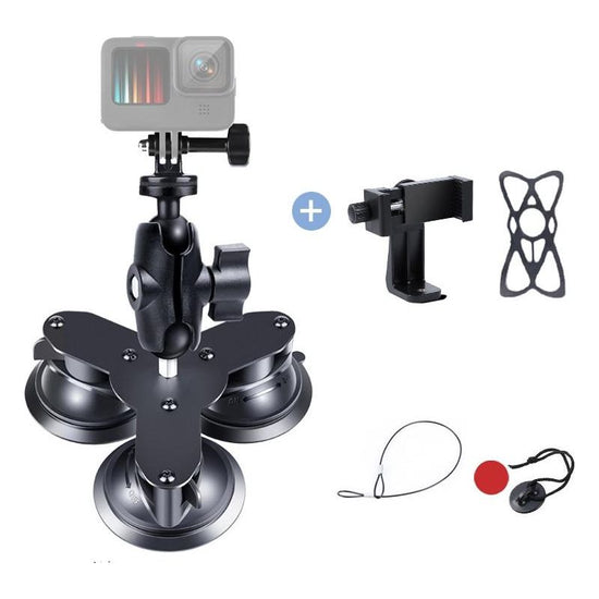 Triangle Suction Cup Mount For Gopro With Tripod Adapter And Phone Clamp