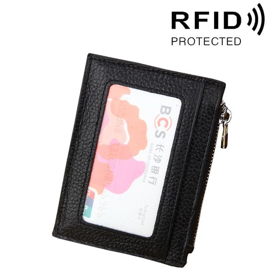 Leather Rfid Blocking Card Holder Wallet - 11x8x1.5cm - Black