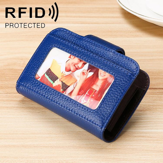 Women Cowhide Leather Rfid Wallet - Horizontal Design - Sapphire Blue