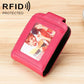 Women Vertical Cowhide Leather Rfid Wallet - Sapphire Blue