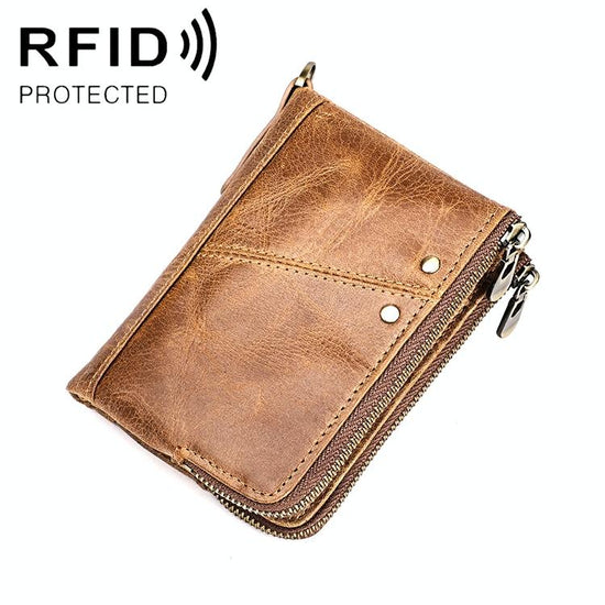 Men Leather Rfid Wallet - Antimagnetic - Yellowish-Brown