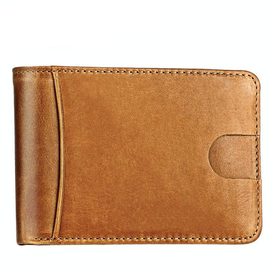 Leather Rfid Billfold Wallet - Mini Size - Yellowish-Brown