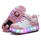 Rechargeable Light Wheel Skating Shoes For Kids - Size 36 Two-Wheeled
